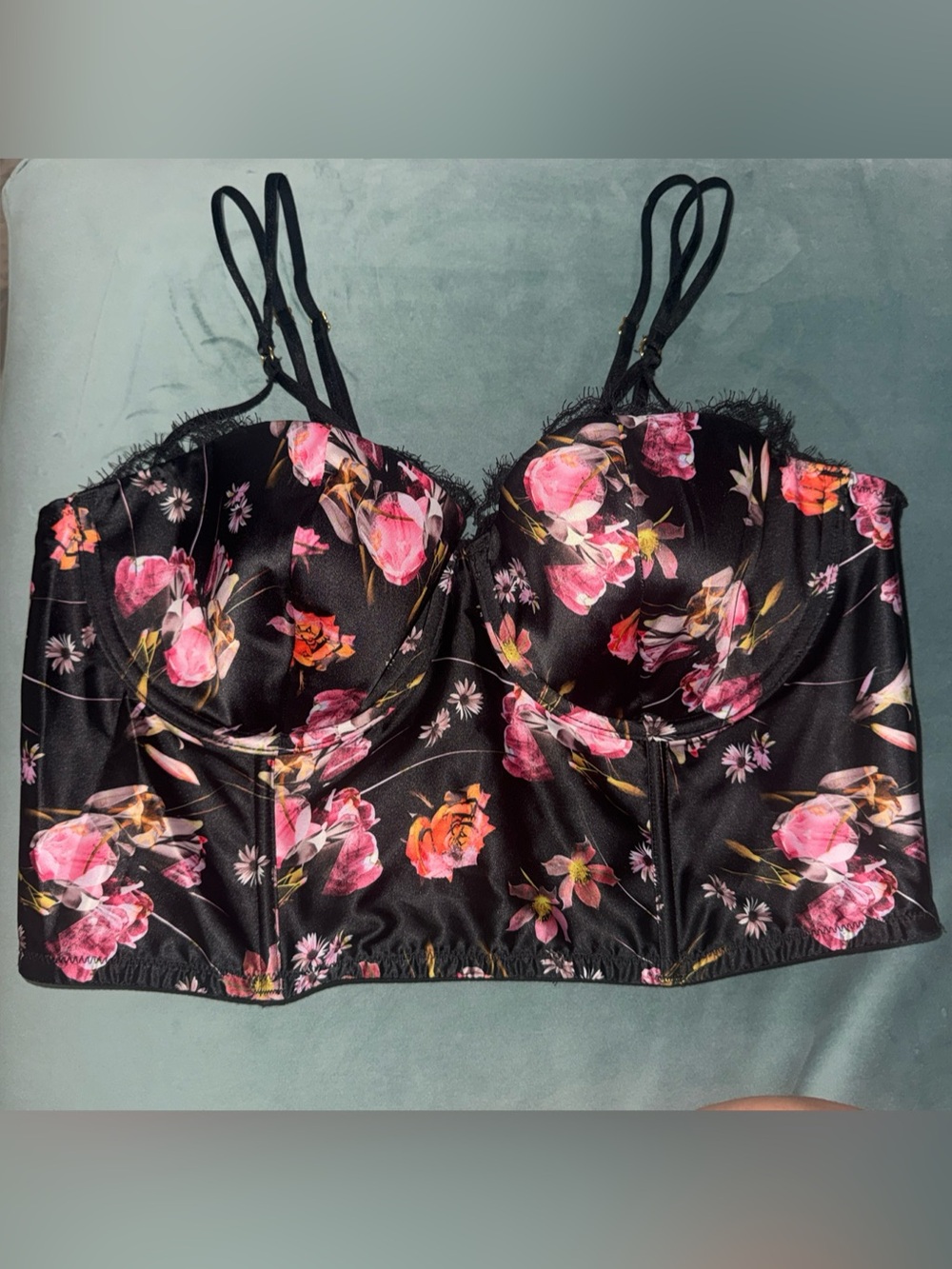 Victoria's Secret Floral Bustier Bra in Black & Pink 36D